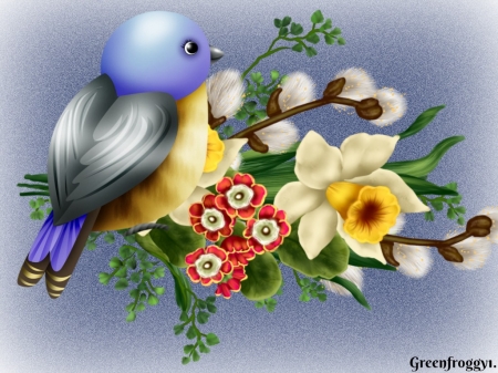 CUTE LITTLE BIRD - image, abstract, flowers, bird