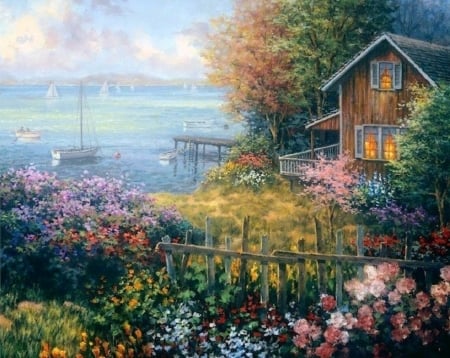 Bay's Domain - summer, attractions in dreams, paintings, beaches, sea, spring, seaside, home, flowers, nature, garden, love four seasons, houses, bay