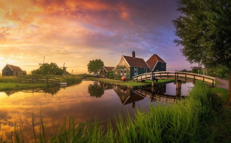 Lake Sunset in Holland - Grass, Sunset, Lake, Nature