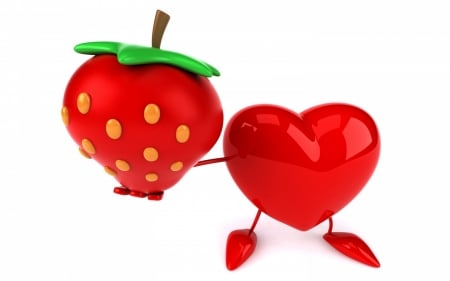 A strawberry for you! - strawberry, white, heart, funny, red, valentine, fruit, card