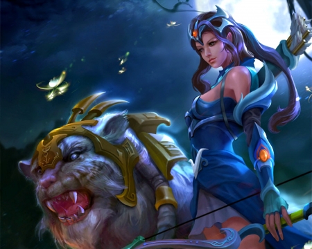 Mirana - moon, fantasy, mluna, mirana, game, creature, derrick song, dota, blue, fantays