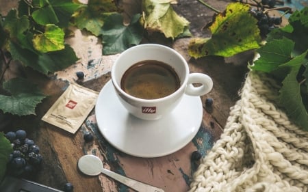 coffee cup - spoon, leaf, cup, coffee