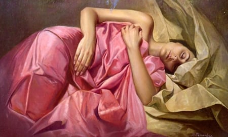 Beautiful Dreamer - pretty, beautiful, serene, girl, pink, fantasy, digital, woman, sleeping, art