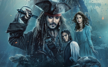 Pirates of the Caribbean: Dead Men Tell No Tales (2017) - woman, pirates of the caribbean, movie, girl, fantasy, poster, jack sparrow, blue, man, disney, actor, johnny depp