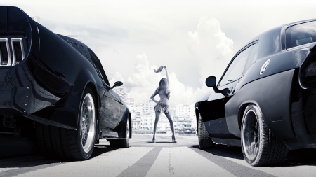 The Fate of the Furious (2017) - black, white, poster, car, girl, movie, race, the fate of the furious