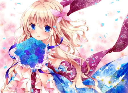 Bride - pink, bouquet, anime, bride, nogi takayoshi, girl, manga