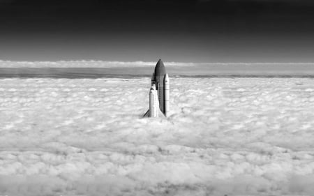 shuttle in the clouds - space, clouds, fun, shuttle, cool