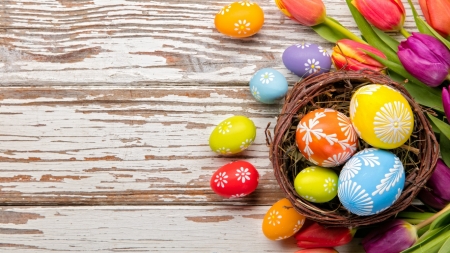 Easter Eggs - eggs, nest, Easter, wood