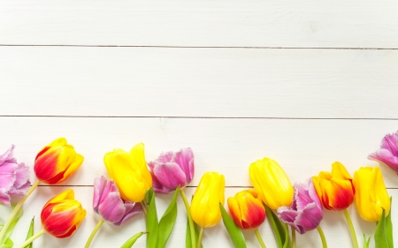 Happy Easter! - yellow, wood, flower, pink, tulip, easter, white, red, card