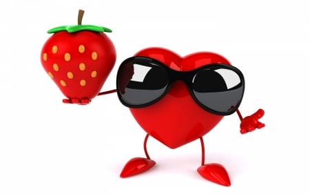 For you! - strawberry, heart, black, white, funny, red, valentine, fruit, card, sunglasses