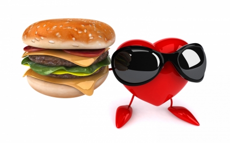 Bon appetit! - sandwich, heart, valentine, funny, sunglasses, white, red, card, food