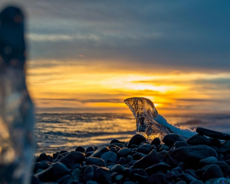 Icicles on the Beach - ice, winter, Nature, beach, sea, ocean, iceland