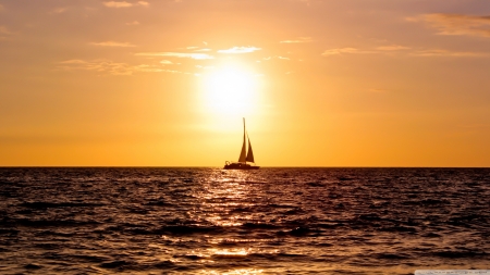 Sunset - nature, ocean, sunset, boat