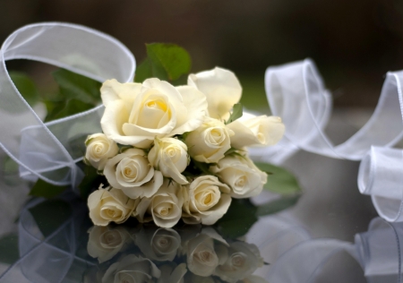 Beautiful roses - white, ribbon, yellow, roses