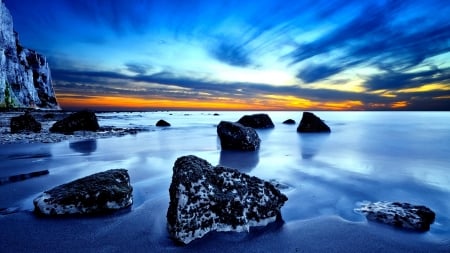 Rocky Beach - clouds, rocky, nature, beach, sea, rocks, sky