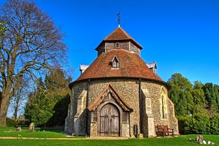 Church of St John the Baptist at Little Maplestead - religion, Church, Blue sky, old