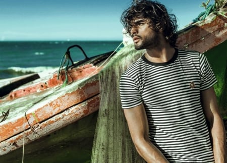 Marlon Teixeira - man, marlon teixeira, blue, summer, sea, model, boat