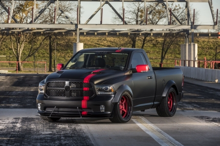 2016 Ram 1500 Hellfire - red accents, mopar, black, truck