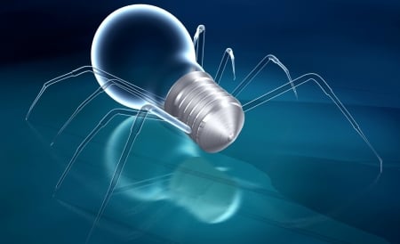 Spider - white, creative, fantasy, light, spider, bulb, blue