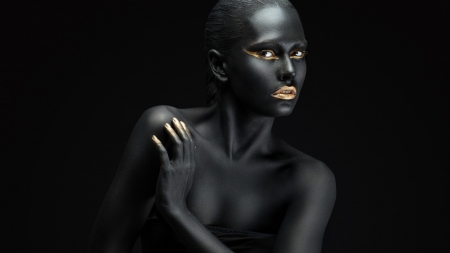 Black Beauty - black, fashion, gold, woman