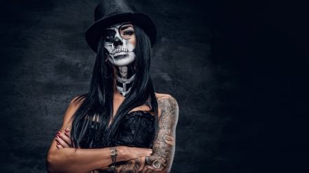 Day of the Dead - woman, tattoo, make up, model