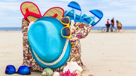 Summer - beach, summer, sandals, hat