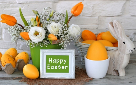 Easter ~ Spring - roses, eggs, Easter eggs, Easter, flowers, Happy easter, Spring, vase, carton, frame, Holiday, table, baby breathes, still life, bunny, basket, tulips, wall