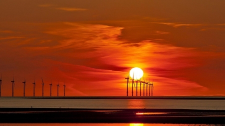 Offshore at Sunset - nature, sky, ocean, clouds, shore, sunset, sea