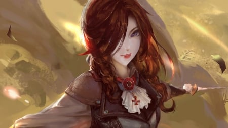 Vampire - fantasy, luminos, girl, vampire, redhead, art