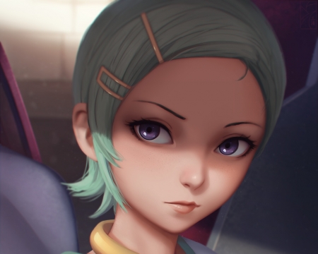 Eureka - face, miura naoko, anime, girl, eureka seven, eyes, manga, realistic, green