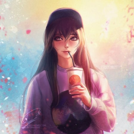 * - anime, juice, cute, girl