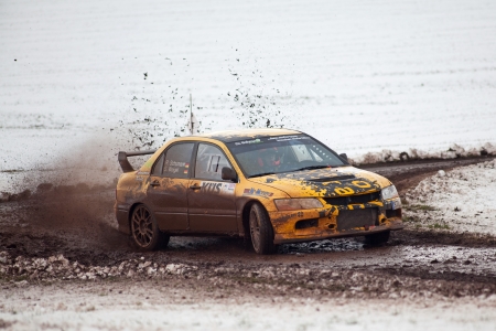 Rally - dirt, mud, vehicle, lancer, car, evo, rally, race cars, mitsubishi, yellow cars