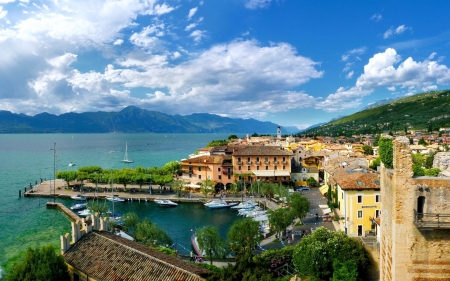 Torri del Benaco - torri del benaco, beach, ocean, italy, harbor, water, italian, province of verona, veneto, clouds, architecture, sea, lake garda