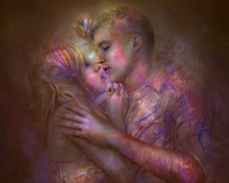 Before the kiss - girl, before the kiss, pink, man, fantasy, valentine, couple, art, luminos