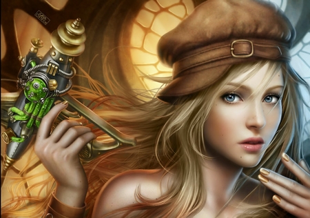 Fantasy girl - hat, fantasy, gun, girl, beauty, cris ortega