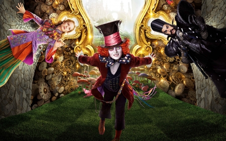 alice through the looking glass - mad, grass, hatter, alice, glass