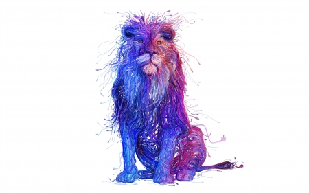 Lion - fantasy, white, leo, blue, leu, lion, zodiac, pink