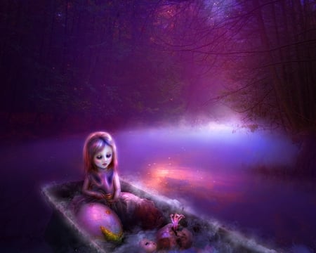 Extraterrestrial activity - lake, girl, luminos, pink, blue, water, thegirlcansmile, fantasy