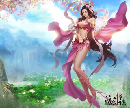 Fantasy girl - game, fantasy, green, girl, asian, pink