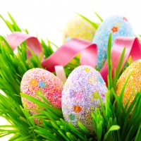 Decorated Eggs in Grass