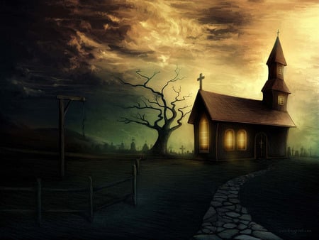 Terrorific landscape - fear, terror, solitary, necro, church, darkness