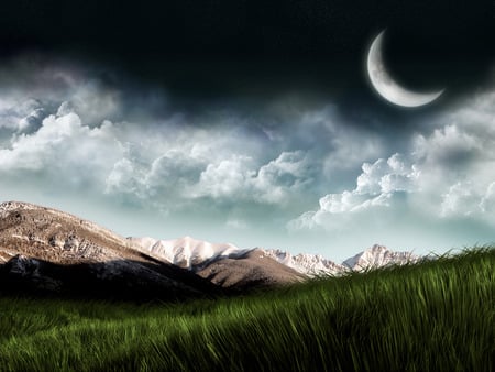 Beautiful moon - moon, landscape, peace, natura, mountains