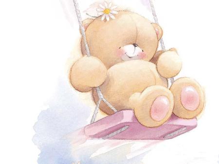 baby bear on the swing - abstract, cartoon, baby bear, entertainment, cool, bear, cute, animals, other