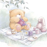 bear and dog having picnic