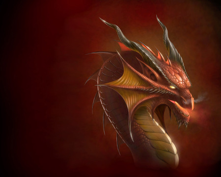 Red Dragon - abstract, beautiful, scales, horns, fantasy, dragon, fire, fly, red, digital, art