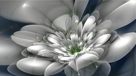 White Flower - flower, White, green, fractal