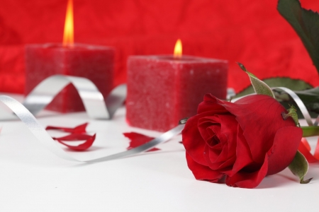 Love - ribbon, rose, Red, candles