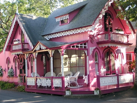 Pink house - white, house, pink, home