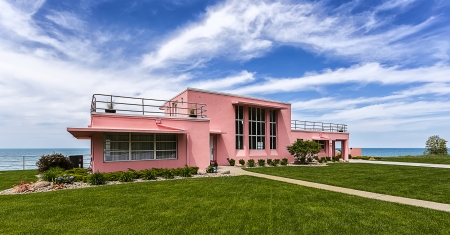 Pink house - pink, home, house, green, grass