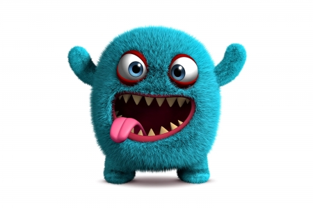 Monster - white, funny, fantasy, monster, tongue, luminos, blue